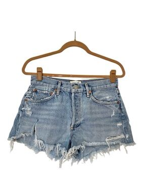 AGOLDE Distressed Jean Shorts Womens 27 Button Fly Blue Denim
